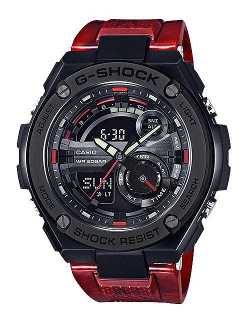 Часы CASIO GST-210M-4A Часы CASIO GST-210M-4AG-CLASSIC<br>Агрессивная новинка из серии G-STEEL, сверхпрочные джишоки в стальном матовом корпусе. Особенностью данной модели является &amp;quot;мраморная&amp;quot; расцветка ремешка, в которой темно-красный цвет смешивается с черными разводами.
<br>
<br>Напоминаем, что коллекция <a href=&amp;quot;http://www.g-store.ru/all-gshock/g-shock-gst-g-steel/&amp;quot;>G-SHOCK G-STEEL</a> приближается к привычному образу механических наручных часов, при этом сохранив уникальную джишоковую начинку, что делает эти часы несравнимо прочнее и функциональнее, чем их механические собратья.<br>