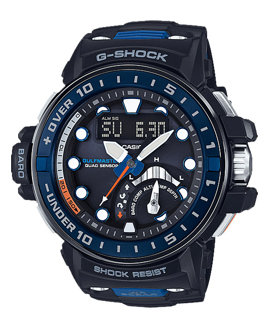 Часы CASIO GWN-Q1000-1A Часы CASIO GWN-Q1000-1AG-PREMIUM<br>Новинка 2016 года из <a href=&amp;quot;http://www.g-store.ru/all-gshock/g-shock-gulfmaster/&amp;quot;>серии G-SHOCK GULFMASTER™</a>, способная предсказывать погоду и готовая погружаться с вами под воду! Это самые совершенные представители данной серии, выполненные в черном корпусе с синими деталями безеля и циферблата. Невероятно привлекательный дизайн, лучшие материалы, передовые технологии.
<br>G-SHOCK GULFMASTER™ – это профессиональная серия джишоков, рожденные противостоять стихии океана. Благодаря суперсовременной начинке, они способны предсказывать погоду и предупреждать о предстоящем ненастье!
<br>Источник энергии этих часов – солнечная батарея, но работоспособность в полной темноте сохраняется до полугода. В этих часах применяется технология Smart Access™, также на борту компас, термометр, барометр, высотомер и глубиномер, циферблат защищен сапфировым стеклом, а корпус усилен углеродными волокнами.<br>