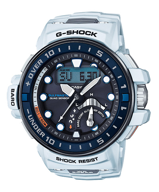 Часы CASIO GWN-Q1000-7A Часы CASIO GWN-Q1000-7AG-PREMIUM<br>Новинка 2016 года из <a href=&amp;quot;http://www.g-store.ru/all-gshock/g-shock-gulfmaster/&amp;quot;>серии G-SHOCK GULFMASTER™</a>, способная предсказывать погоду и готовая погружаться с вами под воду! Это самые совершенные представители данной серии, выполненные в белом корпусе с голубым оттенком. Невероятно привлекательный дизайн, лучшие материалы, передовые технологии.
<br>G-SHOCK GULFMASTER™ – это профессиональная серия джишоков, рожденные противостоять стихии океана. Благодаря суперсовременной начинке, они способны предсказывать погоду и предупреждать о предстоящем ненастье!
<br>Источник энергии этих часов – солнечная батарея, но работоспособность в полной темноте сохраняется до полугода. В этих часах применяется технология Smart Access™, также на борту компас, термометр, барометр, высотомер и глубиномер, циферблат защищен сапфировым стеклом, а корпус усилен углеродными волокнами.<br>
