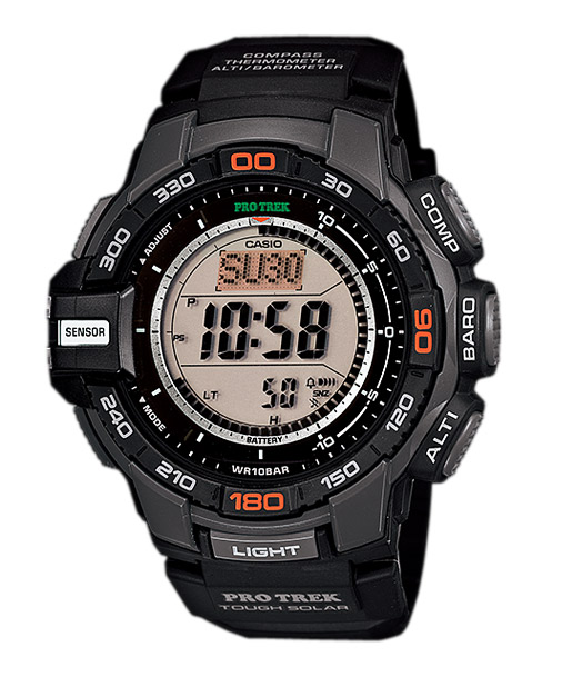 Часы CASIO PRG-270-1E Часы CASIO PRG-270-1EPRO TREK<br>Универсальные протреки в темном корпусе — отличный выбор для путешествий, хайкинга и активного образа жизни. Множество функций и подсветка обеспечивают удобство в использовании.
<br>На борту: термометр, барометр, высотомер, компас и солнечная батарея, данные о заходе и восходе Солнца, автоматическая подсветка, минеральное стекло и еще более десятка функций!<br>