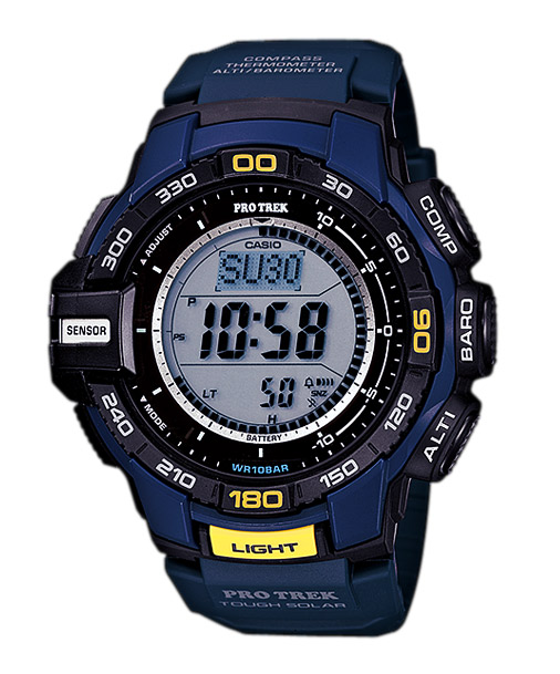 Часы CASIO PRG-270-2E Часы CASIO PRG-270-2EPRO TREK<br>Универсальные протреки в синем корпусе — отличный выбор для путешествий, хайкинга и активного образа жизни. Множество функций и подсветка обеспечивают удобство в использовании.
<br>На борту: термометр, барометр, высотомер, компас и солнечная батарея, данные о заходе и восходе Солнца, автоматическая подсветка, минеральное стекло и еще более десятка функций!<br>