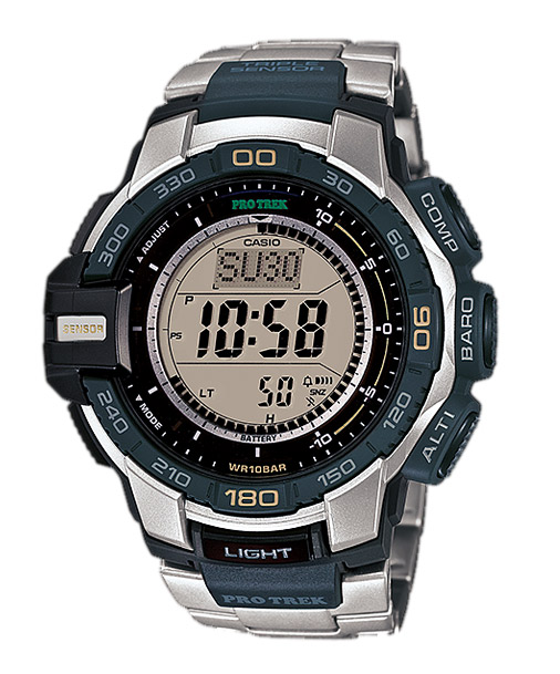 Часы CASIO PRG-270D-7E Часы CASIO PRG-270D-7EPRO TREK<br>Универсальные протреки на стальном браслете — отличный выбор для путешествий, хайкинга и активного образа жизни. Множество функций и подсветка обеспечивают удобство в использовании.
<br>На борту: термометр, барометр, высотомер, компас и солнечная батарея, данные о заходе и восходе Солнца, автоматическая подсветка, минеральное стекло и еще более десятка функций!<br>