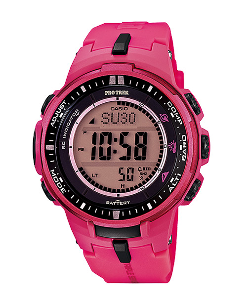 Часы CASIO PRW-3000-4B Часы CASIO PRW-3000-4BPRO TREK<br>Эта унисекс модель в ярко-розовом корпусе относится к последнему поколению PROTREK из <a href=&amp;quot;/all-gshock/protrek-prw-3000/&amp;quot;>серии PRW-3000</a>. Часы, помимо невероятной расцветки отличает компактность, которой не могли похвастать их предшественники. CASIO удалось усовершенствовать свой Triple Sensor, он стал еще меньше, а находящиеся в нем термометр, барометр, высотомер и компас стали еще точнее и энерго-эффективнее. Дополните это солнечной батареей, радио-синхронизацией и водозащитой до 100 метров, - все это лишь половина функций данной модели.<br>