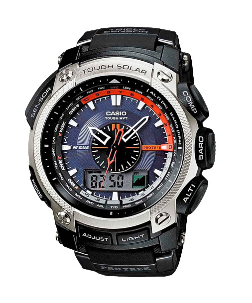 Часы CASIO PRW-5000-1E Часы CASIO PRW-5000-1EPRO TREK<br>Эти протреки с многолетней историей уже успели зарекомендовать себя у любителей туризма и путешествий со всего мира. Возможно они не могут похвастать компактностью, присущей новым поколениям PROTREK, однако в харизматичности и надежности им не откажешь. Конечно начинка вас также не разочарует: работа от солнечной батареи, термометр, барометр, высотомер и цифровой компас, радио-синхронизация времени с атомными часами на разных континентах, все это готово стать вашим!<br>
