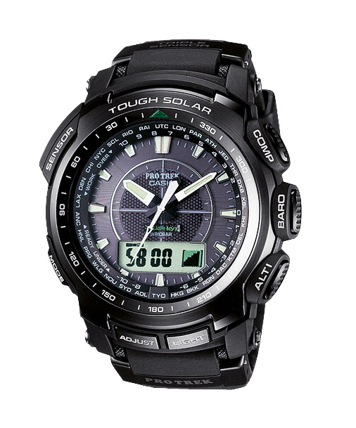 Часы CASIO PRW-5100-1E Часы CASIO PRW-5100-1EPRO TREK<br>Эти аналого-цифровые протреки в черном цвете имеют многолетнюю историю и уже успели зарекомендовать себя у любителей туризма и путешествий со всего мира. Возможно они не могут похвастать компактностью, присущей новым поколениям PROTREK, однако в харизматичности и надежности им не откажешь. Конечно начинка вас также не разочарует: работа от солнечной батареи, термометр, барометр, высотомер и цифровой компас, радио-синхронизация времени с атомными часами на разных континентах, все это готово стать вашим!<br>