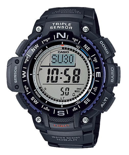 Часы CASIO SGW-1000-1A Часы CASIO SGW-1000-1APRO TREK<br>Многофункциональные цифровые часы CASIO с ударопрочным корпусом из нержавеющей стали и пластика, созданные для активного отдыха, экстрима и хайкинга. На борту удобный яркий циферблат, барометр, термометр, определение высоты над уровнем моря, отображение данных о восходе и заходе Солнца, водозащита до 100 метров и еще около десятка функций.<br>