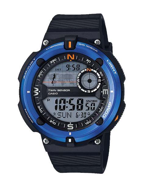 Часы CASIO SGW-600H-2A Часы CASIO SGW-600H-2APRO TREK<br>Новинка из серии Casio OutGear: черный пластиковый корпус с алюминиевым синим безелем, закаленное минеральное стекло, защищающее циферблат от любых внешних факторов и отображение времени в двух часовых поясах с индикацией на карте. Из важных функций можно отметить наличие термометра, цифрового компасса и влагозащиты до 100 метров. Отличная рабочая лошадка на каждый день, со сроком работы от одного аккумулятор до 5 лет!<br>