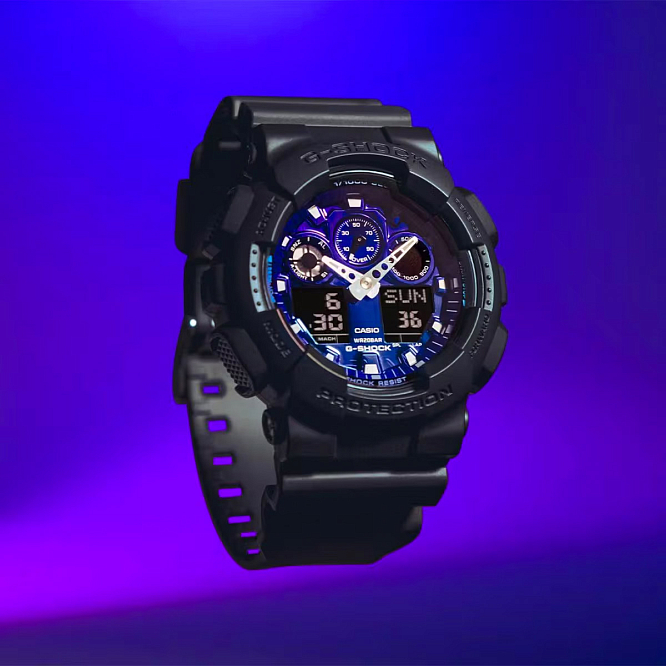 Редкие G-Shock GA-100FL-1A с ярким циферблатом