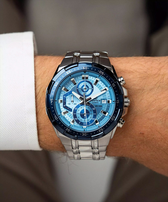 Стальные Edifice EFR-539DE-2A с голубым циферблатом
