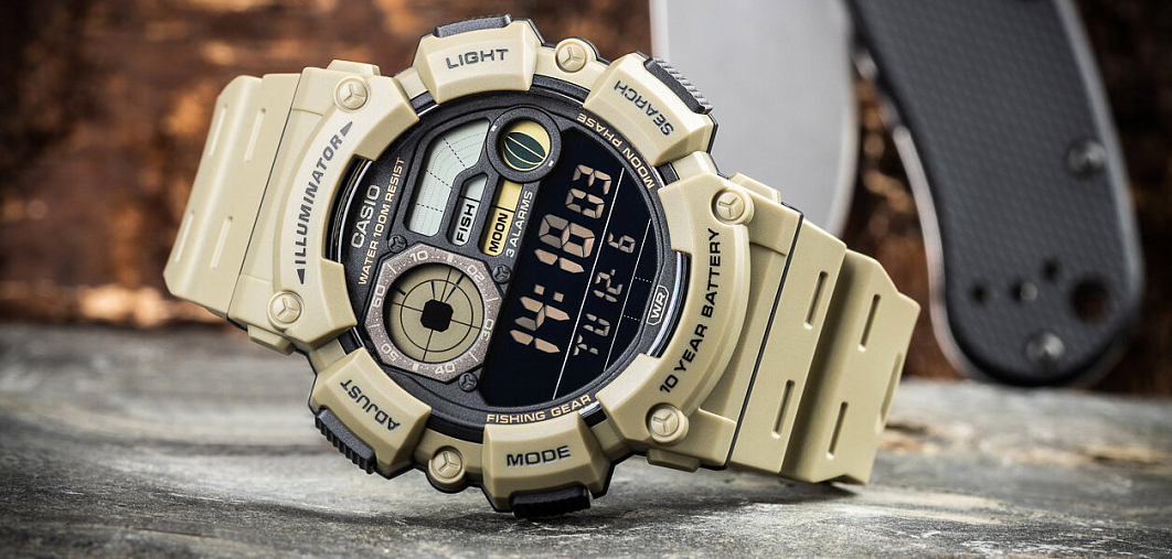 Массивные часы Casio WS-1500H-5B с режимом рыбалки
