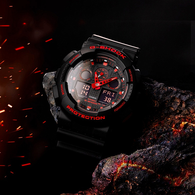 Стильные G-Shock GA-100BNR-1A в массивном корпусе